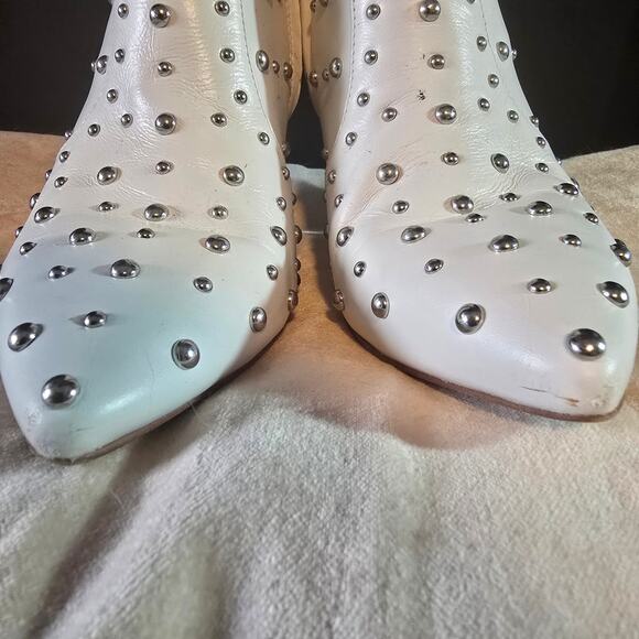 Sam Edelman Roya white booties silver studs cone heel pointed toe flashy size 8 - Picture 8 of 15